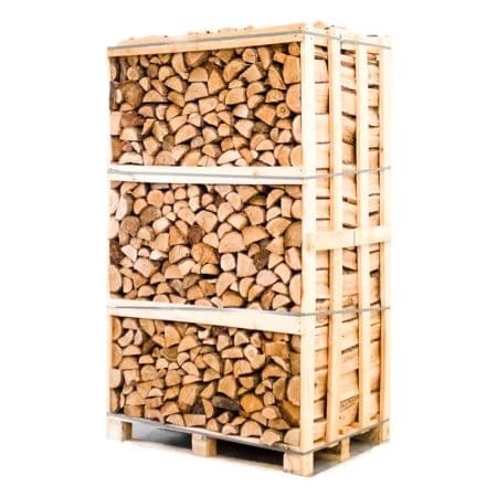 Palé de leña de roble en troncos de 25 cm, secados en horno